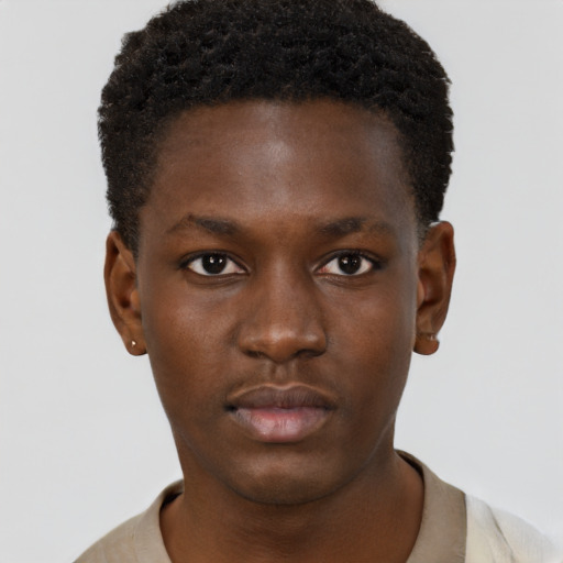 Neutral black young-adult male with short  brown hair and brown eyes
