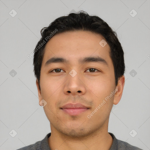 Neutral asian young-adult male with short  black hair and brown eyes