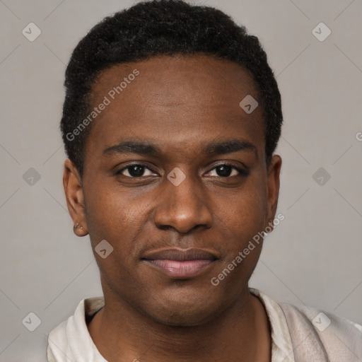 Neutral black young-adult male with short  brown hair and brown eyes