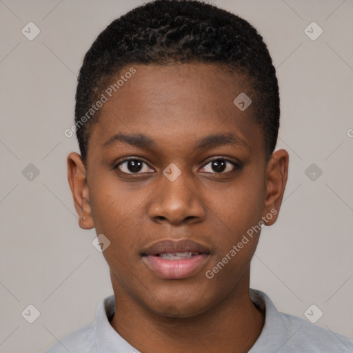 Neutral black young-adult male with short  brown hair and brown eyes