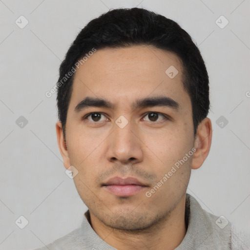 Neutral asian young-adult male with short  black hair and brown eyes