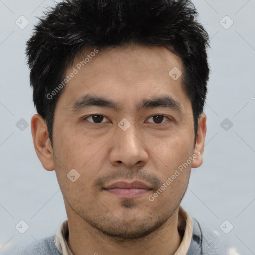 Neutral asian young-adult male with short  black hair and brown eyes