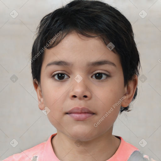 Neutral white child female with short  brown hair and brown eyes