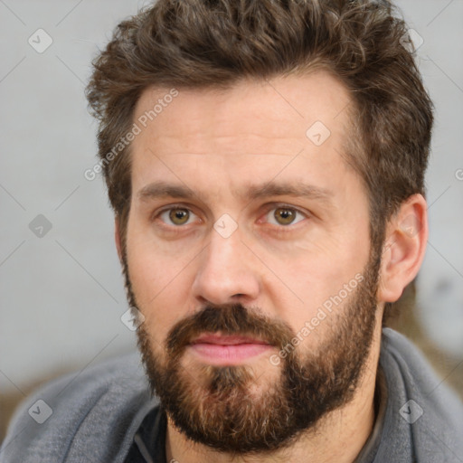 Neutral white adult male with short  brown hair and brown eyes