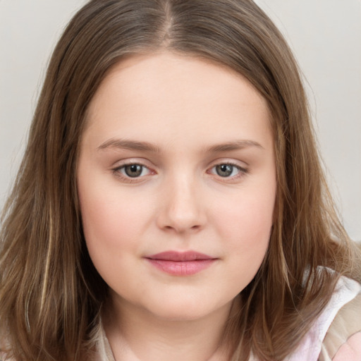 Neutral white child female with long  brown hair and brown eyes