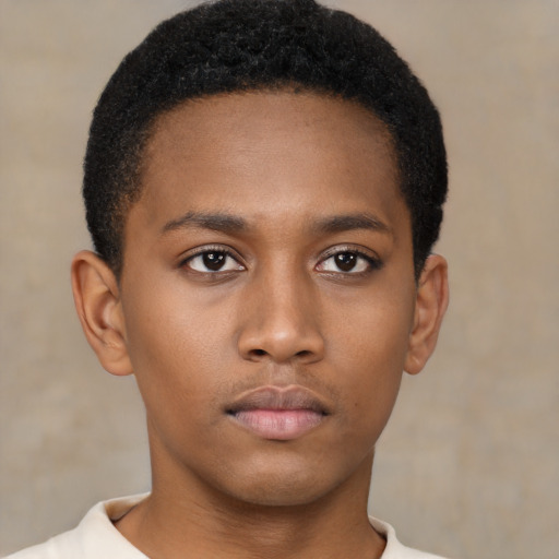 Neutral latino young-adult male with short  brown hair and brown eyes