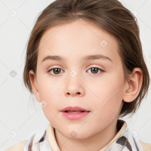 Neutral white child female with medium  brown hair and brown eyes