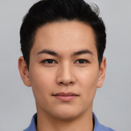 Neutral asian young-adult male with short  brown hair and brown eyes