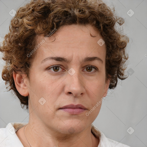 Neutral white adult female with medium  brown hair and brown eyes