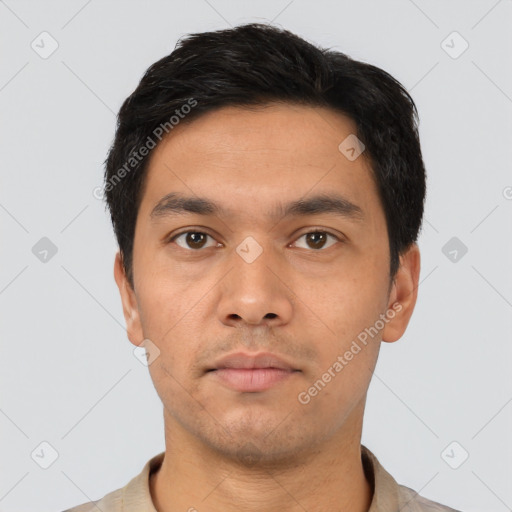 Neutral asian young-adult male with short  black hair and brown eyes