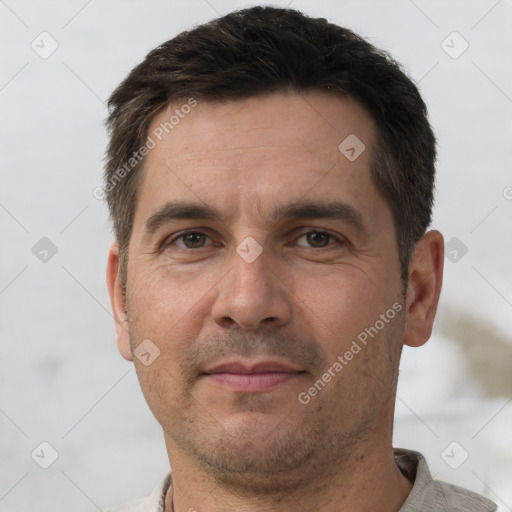 Neutral white adult male with short  brown hair and brown eyes