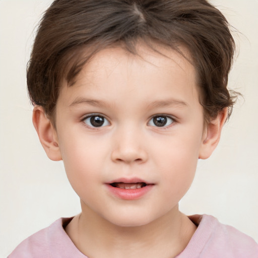 Neutral white child female with short  brown hair and brown eyes