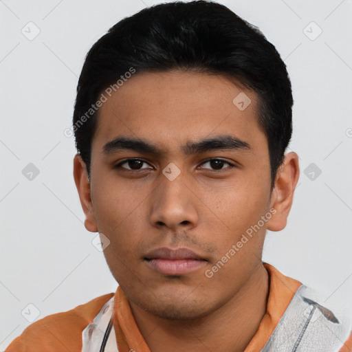 Neutral asian young-adult male with short  black hair and brown eyes