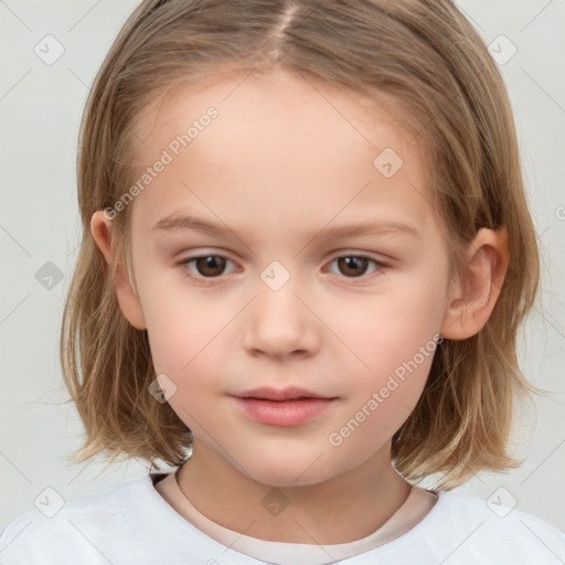 Neutral white child female with medium  brown hair and brown eyes