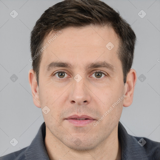 Neutral white adult male with short  brown hair and brown eyes