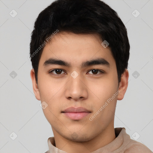 Neutral asian young-adult male with short  black hair and brown eyes