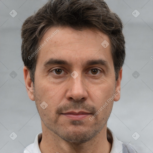 Neutral white adult male with short  brown hair and brown eyes