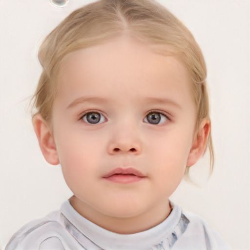 Neutral white child female with medium  blond hair and blue eyes