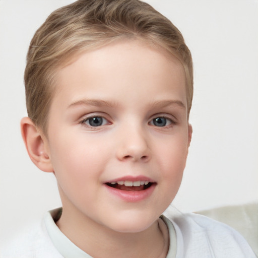 Joyful white child female with short  brown hair and brown eyes