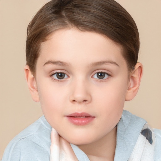 Neutral white child female with short  brown hair and brown eyes