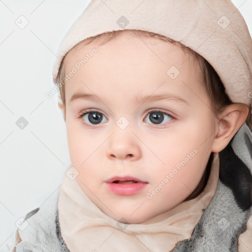 Neutral white child female with short  brown hair and blue eyes