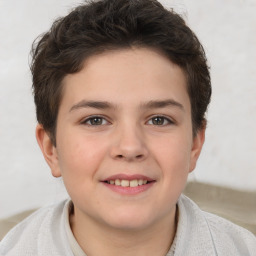 Joyful white child female with short  brown hair and brown eyes