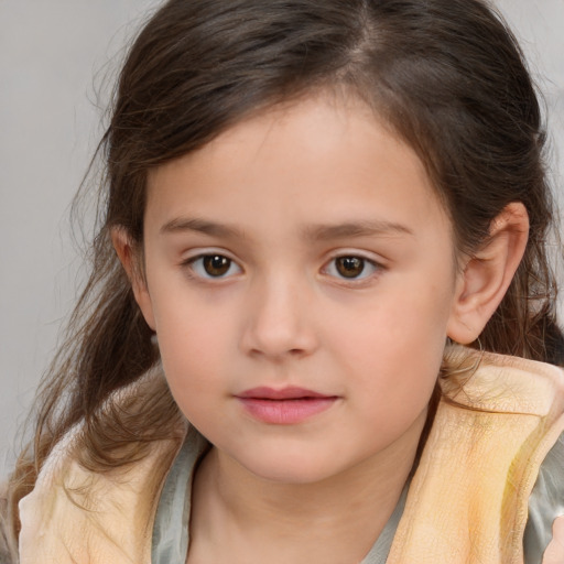 Neutral white child female with medium  brown hair and brown eyes