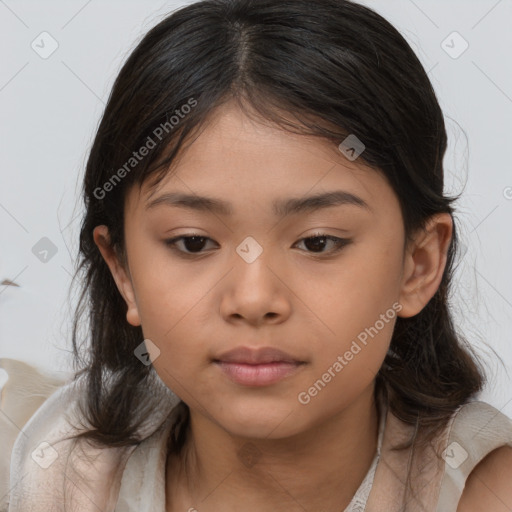 Neutral asian young-adult female with medium  brown hair and brown eyes