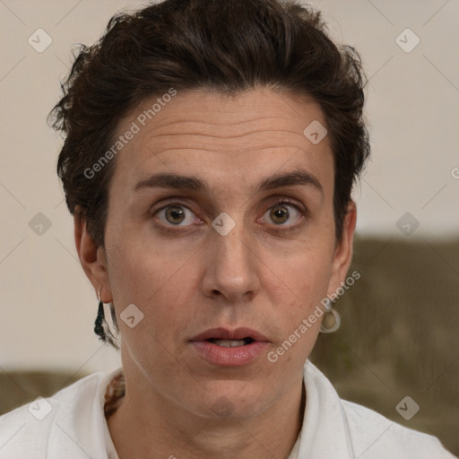 Neutral white adult male with short  brown hair and brown eyes