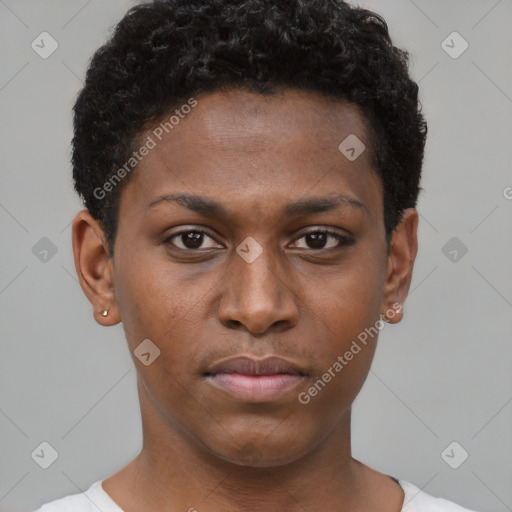 Neutral black young-adult male with short  brown hair and brown eyes