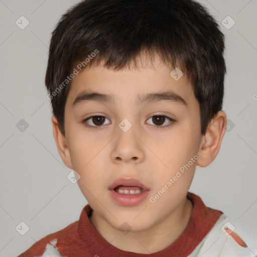 Neutral white child male with short  brown hair and brown eyes