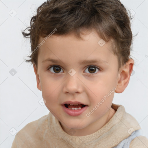 Joyful white child male with short  brown hair and brown eyes