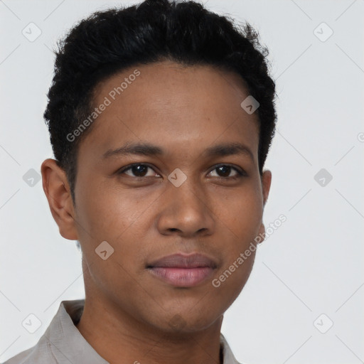 Neutral latino young-adult male with short  brown hair and brown eyes