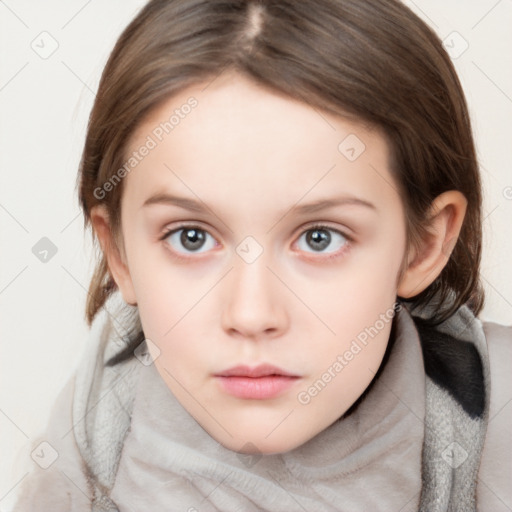 Neutral white child female with medium  brown hair and brown eyes