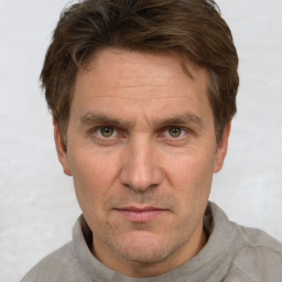 Neutral white adult male with short  brown hair and grey eyes