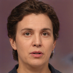 Neutral white adult female with short  brown hair and brown eyes