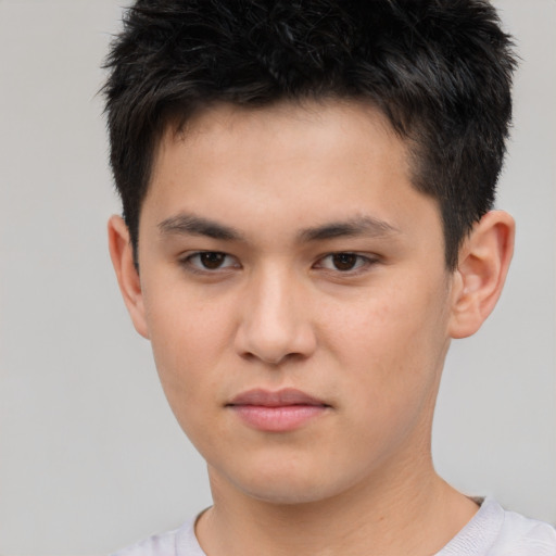 Neutral asian young-adult male with short  brown hair and brown eyes