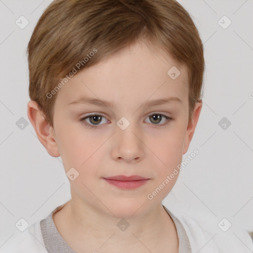 Neutral white child female with short  brown hair and brown eyes