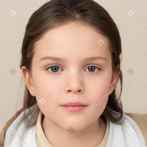 Neutral white child female with medium  brown hair and brown eyes