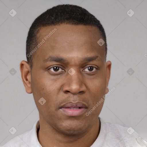 Neutral latino young-adult male with short  brown hair and brown eyes