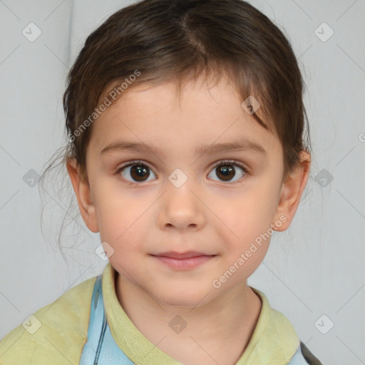 Neutral white child female with short  brown hair and brown eyes