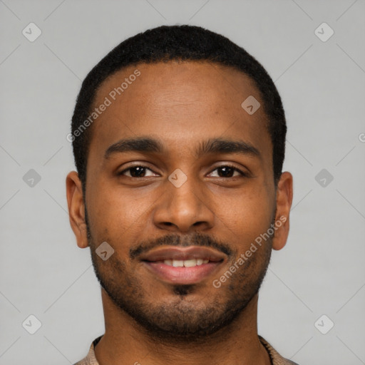 Neutral black young-adult male with short  brown hair and brown eyes