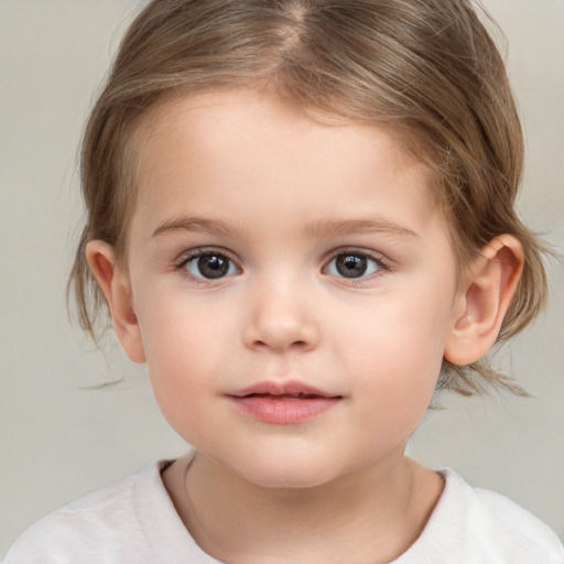 Neutral white child female with medium  brown hair and brown eyes