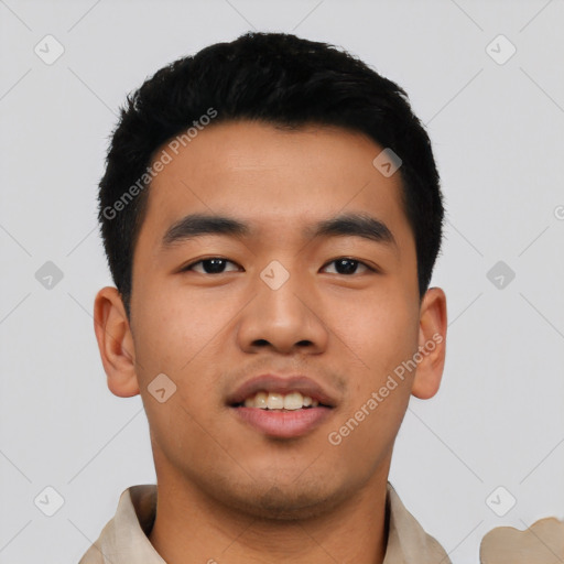 Neutral asian young-adult male with short  black hair and brown eyes