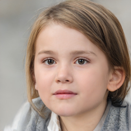 Neutral white child female with medium  brown hair and brown eyes