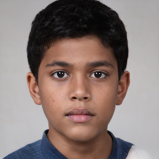 Neutral latino child male with short  black hair and brown eyes