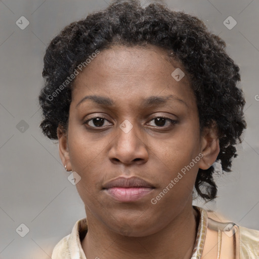 Neutral black young-adult female with short  brown hair and brown eyes