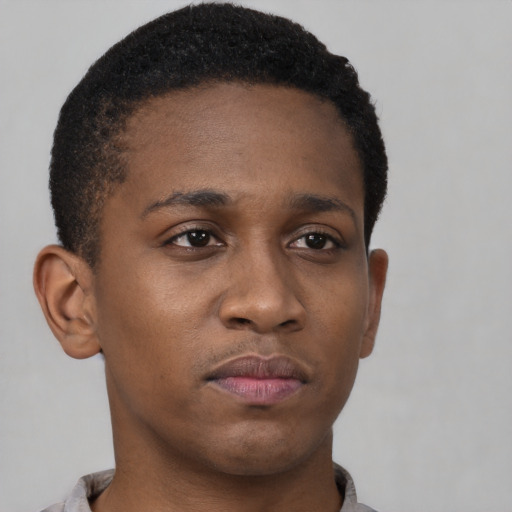 Neutral black young-adult male with short  brown hair and brown eyes