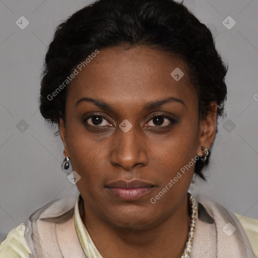 Neutral black young-adult female with short  brown hair and brown eyes