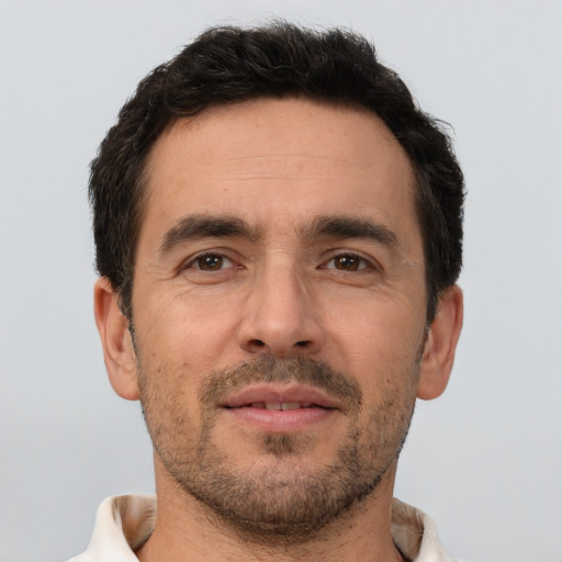 Neutral white adult male with short  brown hair and brown eyes